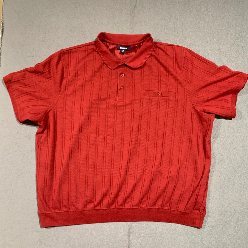 90s Y2K KINGSIZE 4XL BIG‎ Red Striped Short Sleeve Collared Polo Shirt Men